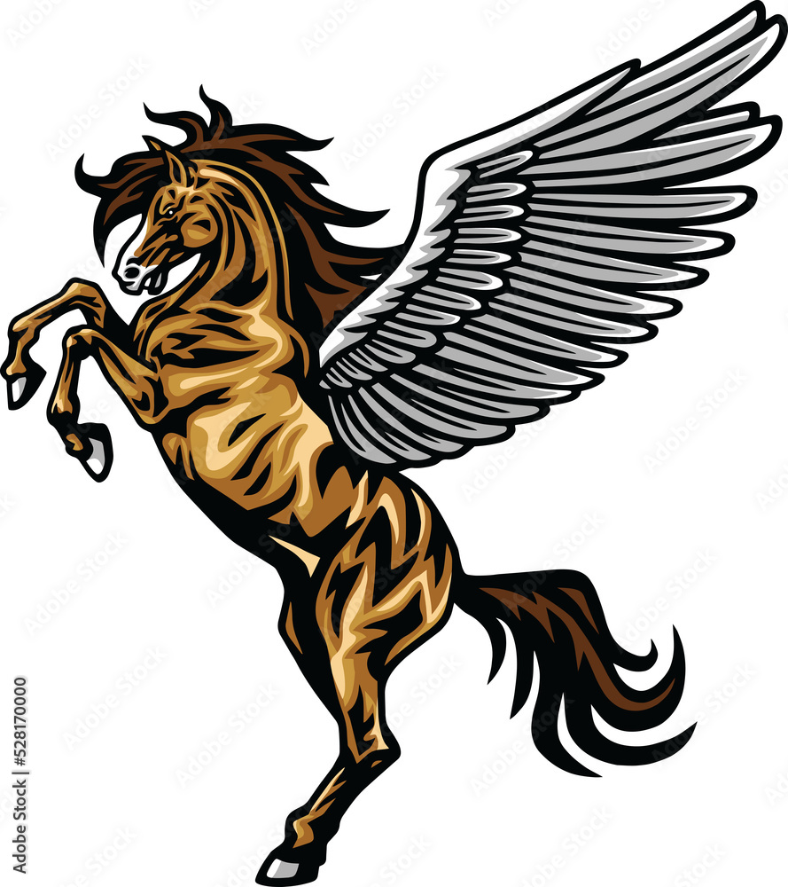Pegasus Flying Horse Rearing. Majestic Pegasus Cartoon Logo Mascot