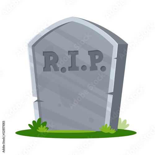 Fototapet old tombstone flat vector illustration clipart isolated on white background