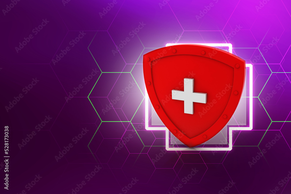 Obraz premium 3d rendering plus sign in shield 