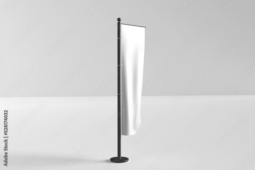Blank white flying banner display mockup, isolated, 3d rendering Blank white flying banner display mockup, isolated, 3d rendering