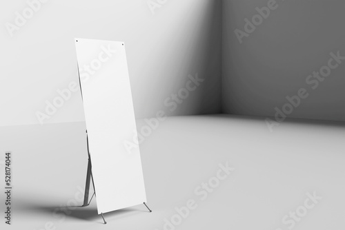 Blank white x banner display mockup, isolated, 3d rendering photo
