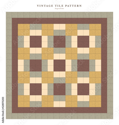 Motif de carrelage ancien à la française. Motif vintage pour design. Faïence rétro traditionnelle. Mosaïque géométrique. Fond décoratif vectoriel.