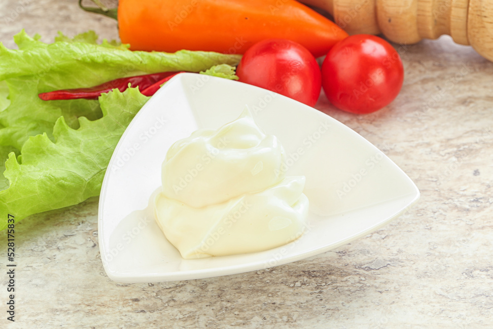 Organic mayonnaise sauce in the bowl Organic mayonnaise sauce in the bowl