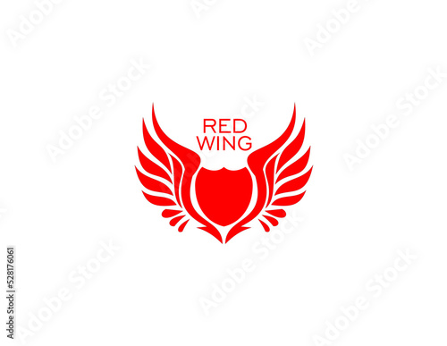 Red wings logo with shield in the middle isolated on white background, logo design eps.10