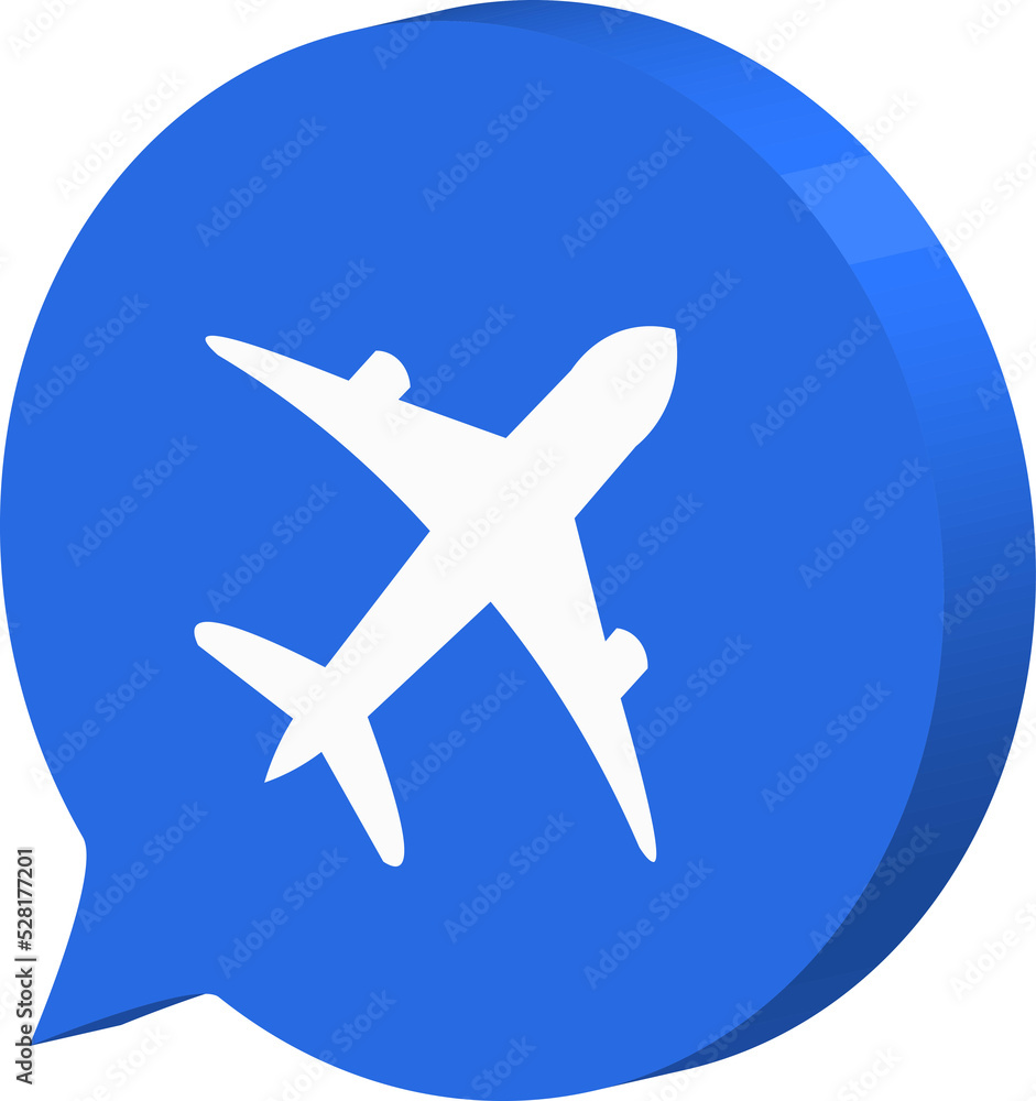 3d style airplane icon in blue chat bubble 3d style airplane icon in blue chat bubble