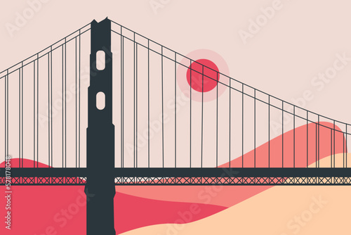 city golden gate bridge and mountains behind the bridge illustration for social media banner, website