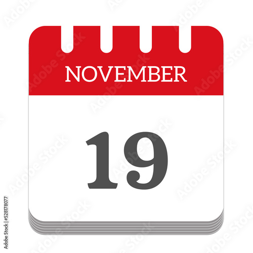 November 19 calendar flat icon