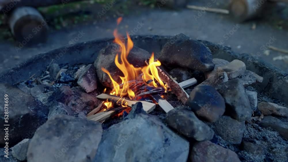 Small camp fire to heat up and cook food on Small camp fire to heat up and cook food on