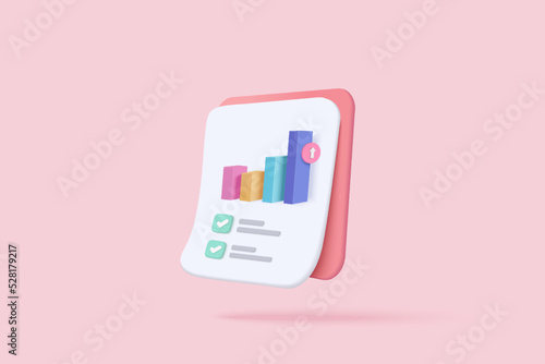 3d clipboard with business idea goals on project plan, fast progress, analytics icon. Business invoice bill expenses idea, checklist clipboard for target concept. 3d icon vector render illustration