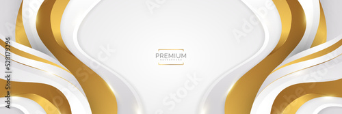 Luxury White and Gold Background with Golden Lines and Paper Cut Style. Premium Gray and Gold Background for Award, Nomination, Ceremony, Formal Invitation or Certificate Design