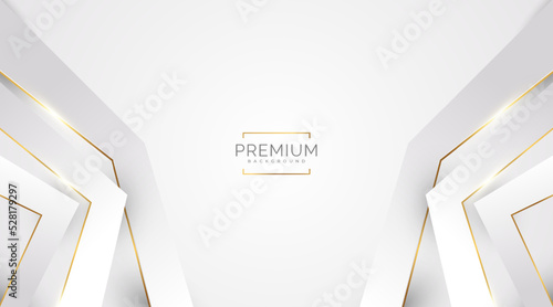 Luxury White and Gold Background with Golden Lines and Paper Cut Style. Premium Gray and Gold Background for Award, Nomination, Ceremony, Formal Invitation or Certificate Design