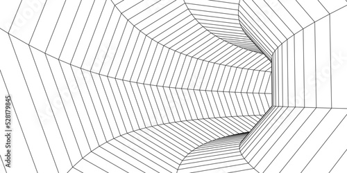 Wireframe abstract tunnel. 3D tunnel grid. Futuristic 3d portal. Network cyber technology. Vector illustration.