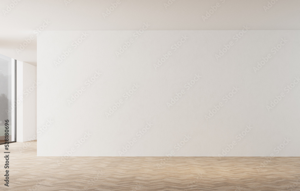 3d illustration with white walls.Natural lighting. Area with large white wall. spike parquet flooring. Architecture 3d illustration with white walls.Natural lighting. Area with large white wall. spike parquet flooring. Architecture