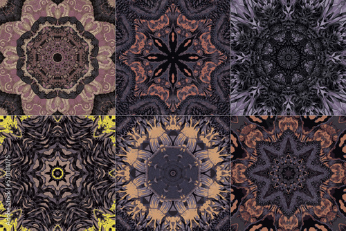 Set of kaleidoscopic floral seamless generated texture