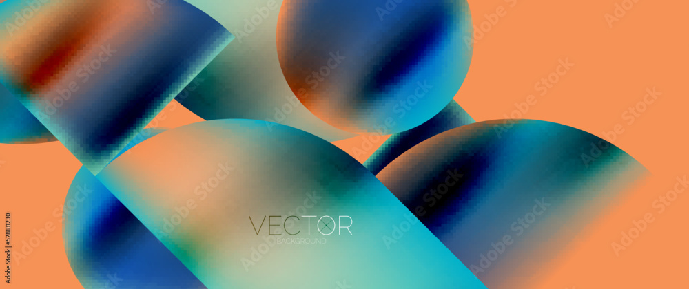 Geometric abstract panorama wallpaper background. Round shapes and circles, metallic color geometric shapes composition Geometric abstract panorama wallpaper background. Round shapes and circles, metallic color geometric shapes composition