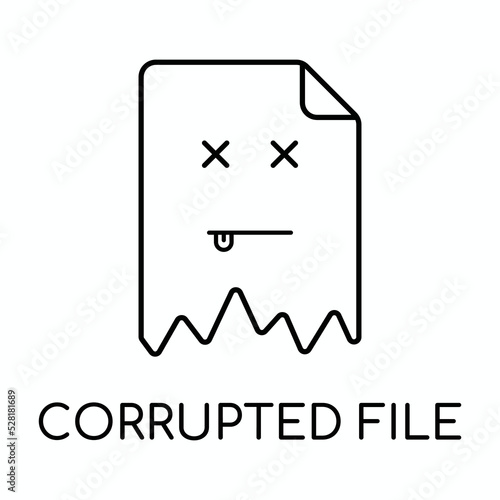 Corrupted file document outline icon. linear style sign for mobile concept and web design. Bad file simple line vector icon. Symbol, logo illustration.