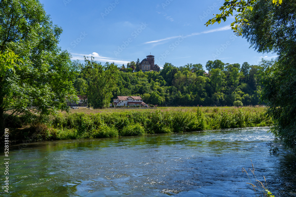 View to the german village called Trendelburg with castle with river Diemel