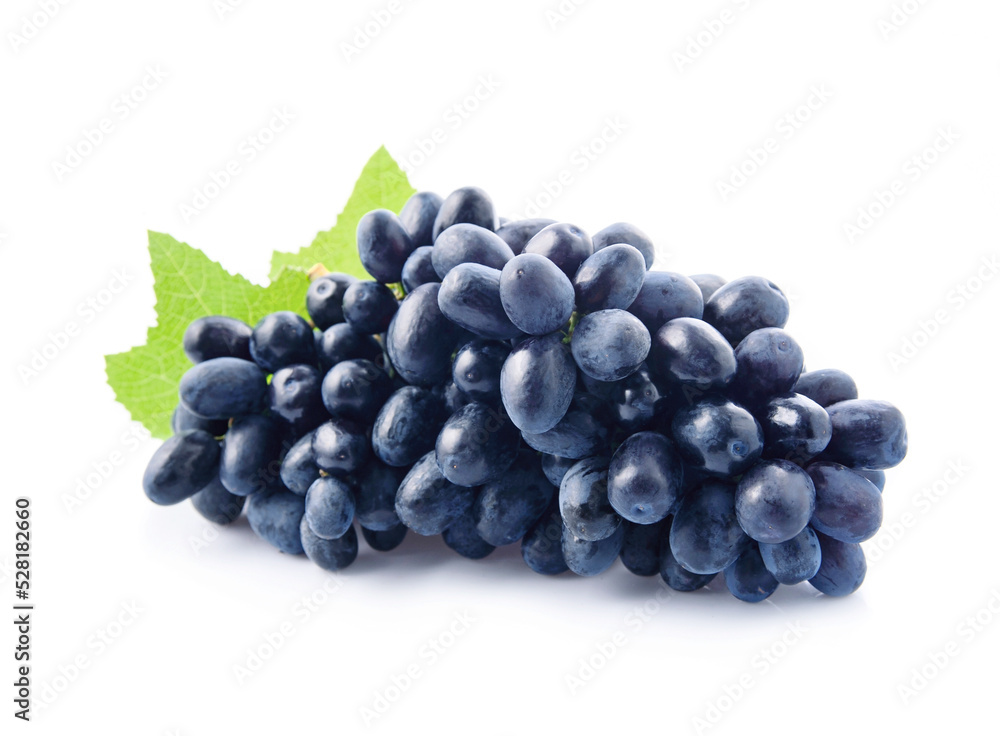 Sweet grapes fruits with leaves closeup on white backgrounds. Sweet grapes fruits with leaves closeup on white backgrounds.