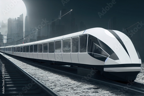 3d illustration of futuristic modern train moving fast and quiet in city town