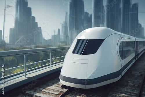 3d illustration of futuristic modern train moving fast and quiet in city town