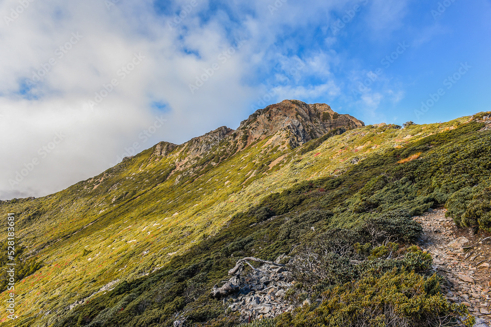 Landscape View Of Yushan Mountains On The Trail To Mt. Jade East Peak, Yushan National Park, Chiayi, Taiwan Landscape View Of Yushan Mountains On The Trail To Mt. Jade East Peak, Yushan National Park, Chiayi, Taiwan