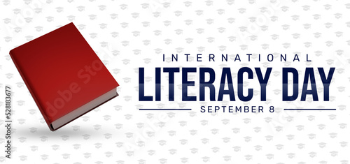 International Literacy Day background with 3D Rendered Book and Typography. Literacy day concept wallpaper design