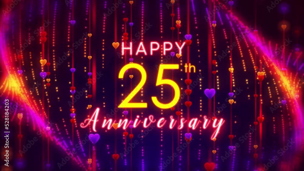 Happy 25th Anniversary Text Reveal On Red Yellow Purple Blurry Focus ...