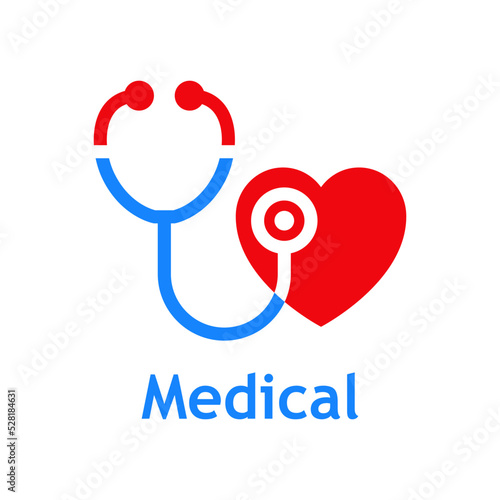 Logo de estetoscopio médico con silueta de corazón. Símbolo de salud y medicina aislado 