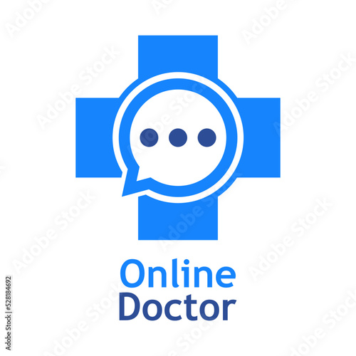 Telemedicina. Logo de médico en línea. Atención médica remota. Silueta de burbuja de habla sobre cruz medicina aislada