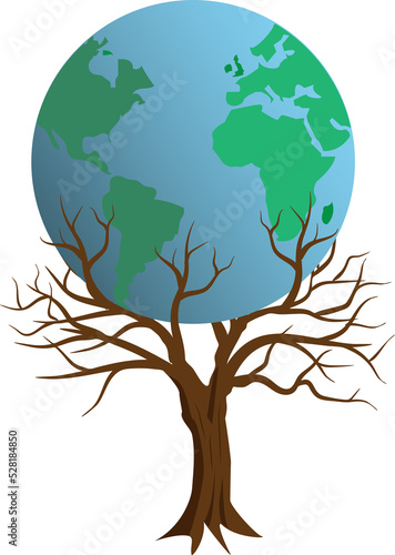 Dried tree hold blue planet. Deforestation  world environment and earth day concept.
