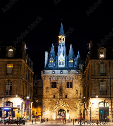 Night view of the famous Porte Cailhau in Bordeaux