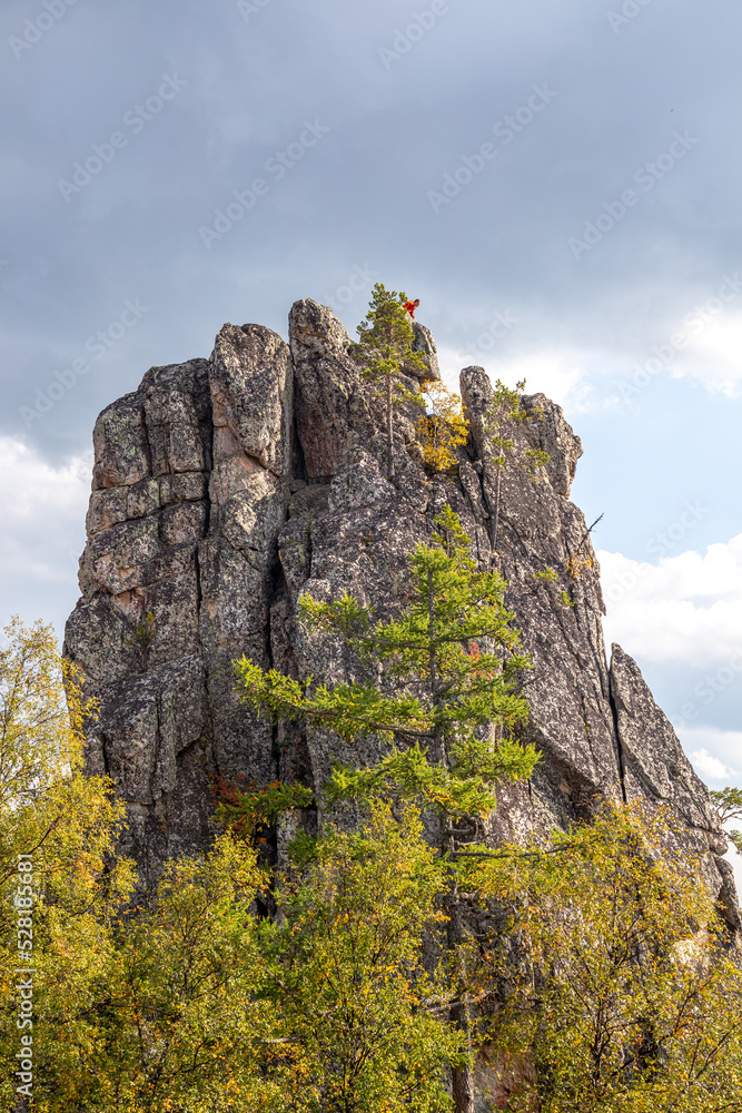 Inzer teeth (Inzer rocks) near the Tirlyansky village. Russia, South Ural, Bashkortostan Republic, Beloretsky region.