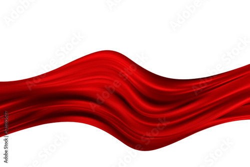 Abstract red flying waves from silk or satin fabric on a white background for a grand opening ceremony, awards, presentation.