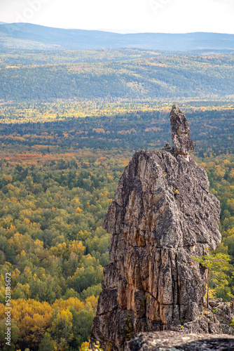 Inzer teeth (Inzer rocks) near the Tirlyansky village. Russia, South Ural, Bashkortostan Republic, Beloretsky region. photo