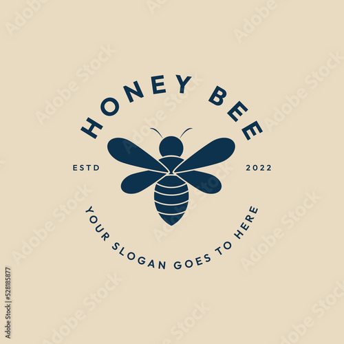 honey bee vintage logo, icon and symbol, vector illustration design