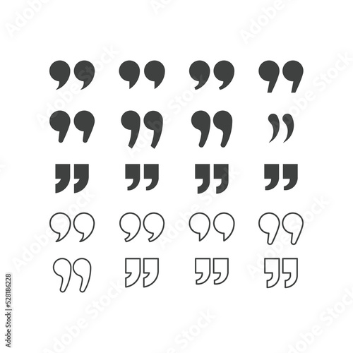 Quotes, quotation marks black isolated vector icon set. Speech mark icons.