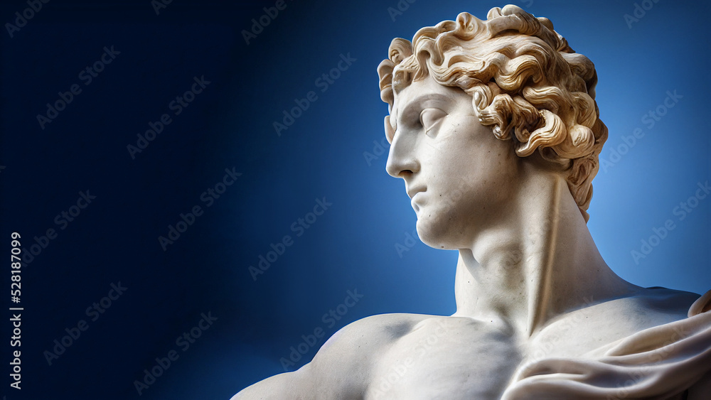 Illustration of a Renaissance marble statue of Apollo, God of sunlight, who was also the god of the music and arts, one of the Twelve Olympus in ancient Greek mythology.
