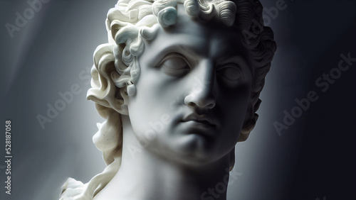 Illustration of a Renaissance marble statue of Apollo, God of sunlight, who was also the god of the music and arts, one of the Twelve Olympus in ancient Greek mythology.