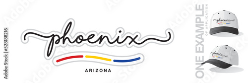 Phoenix Arizona USA, abstract Arizona flag ribbon, new modern handwritten typography calligraphic logo icon with example of application