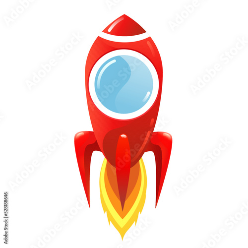 Red rocket vector illustration isolated on white background. Suitable for startup, team building, games, interaction, infographic, score tracking. Flying rocket with fuel flame