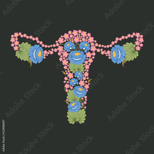 Reproductive system with flowers. Healthy lifestyle concept. Woman reproductive health. Vector illustration.	