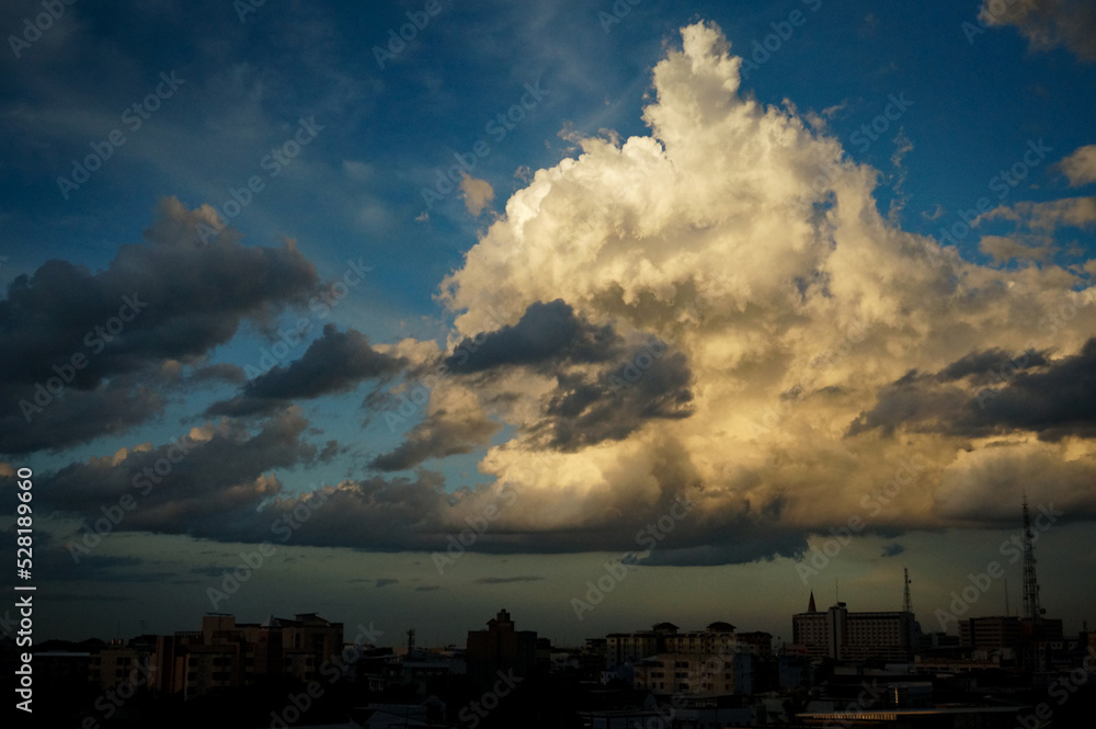 Sky and buildings.