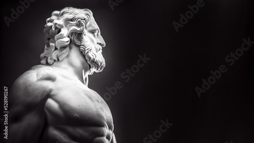 Illustration of a Renaissance marble statue of Zeus, king of the gods,  who was also the god of the sky and thunder, one of the Twelve Olympus in ancient Greek mythology. photo