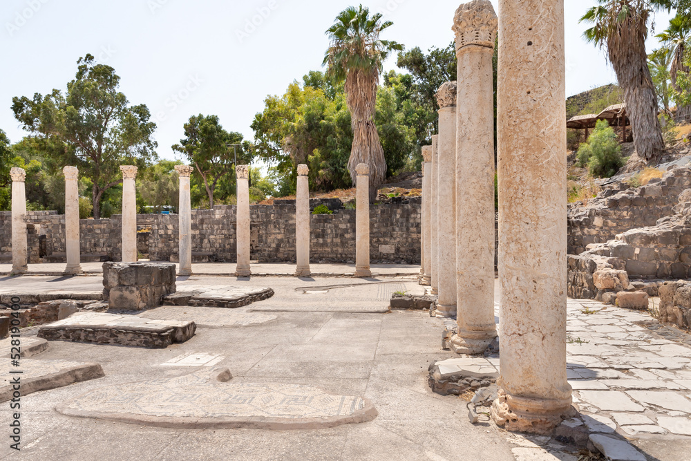 Fototapeta premium Partially restored ruins of one of the cities of the Decapolis - the ancient Hellenistic city of Scythopolis near Beit Shean city in northern Israel