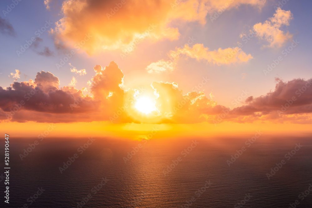 Beutiful sunset or sunrise over the sea. Panorama web banner or print. Vacation holiday concept background wallpaper