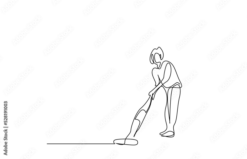a woman or man cleaning his house with a vacuum cleaner full body concept