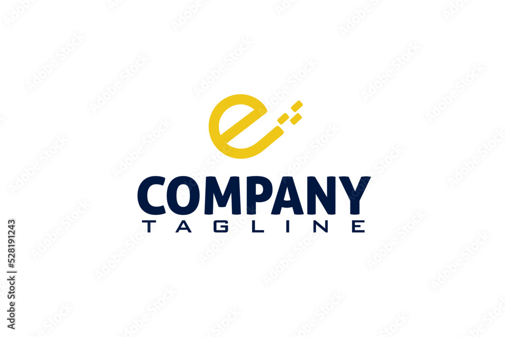 Obraz premium a technological development logo design where the particles made up of the lowercase e merge into the letter e