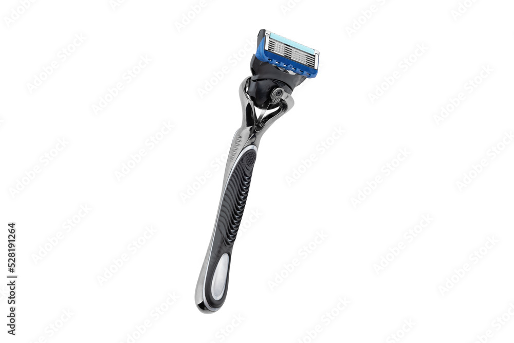 Fototapeta premium Shaving blade on a white background. Razor close-up on a white background.