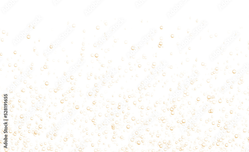 Underwater fizzing bubbles, soda or champagne carbonated drink, orange sparkling water. Effervescent drink. Aquarium, sea, ocean bubbles vector illustration.