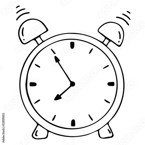 Alarm Clock Vector icon . A hand-drawn doodle. back to school, education